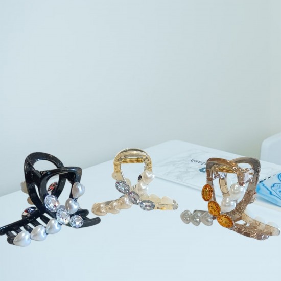 3-PC-Random Sweet Hair Claw Cross Shape Shinning Hair Clip For Woman Long For Woman & Girls