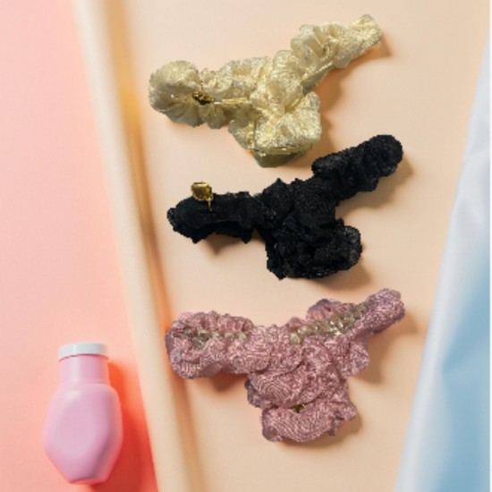 2-Pc RANDOM Colour Enchanted Hair Claw with Soft Ruffled Fabric and Golden Heart Charm Whimsical Blend Elegance Grace and Vintage for Effortless Glamour and Hair Styling For Women And Girls