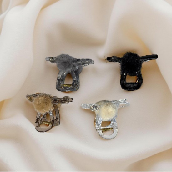 2-Pc RANDOM Colour Korean Hair Accessories Autumn And Winter Plush Hair Claw Simple Plush Grab Rhindiamonds Pearl Clip High Ponytai Trending Hair accessories Hair Clutcher for women and Girls