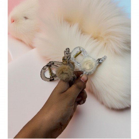 2-Pc RANDOM Colour Korean Hair Accessories Autumn And Winter Plush Hair Claw Simple Plush Grab Rhindiamonds Pearl Clip High Ponytai Trending Hair accessories Hair Clutcher for women and Girls