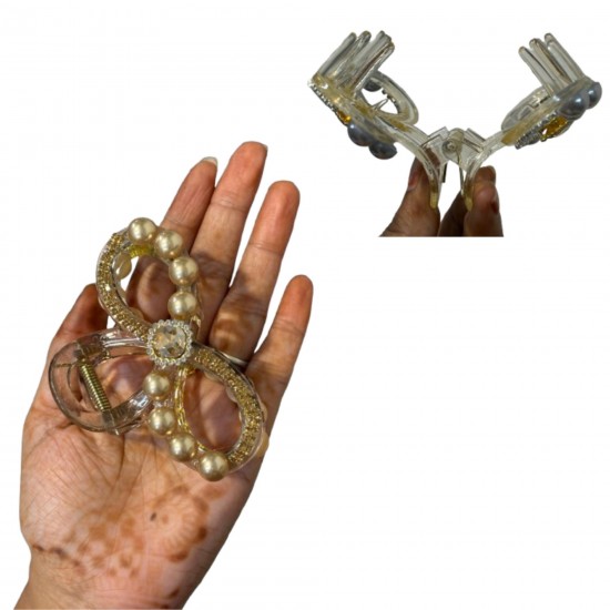 2-Pc RANDOM Colour Elegant Pearl & Crystal Hair Claw clip adorned with shimmering crystals and lustrous pearls perfect for touch glamour hairstyles or special occasions For Girls And Women