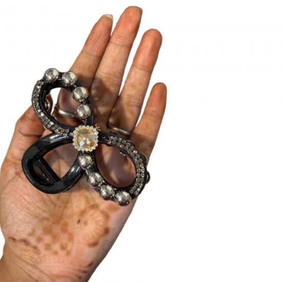 2-Pc RANDOM Colour Elegant Pearl & Crystal Hair Claw clip adorned with shimmering crystals and lustrous pearls perfect for touch glamour hairstyles or special occasions For Girls And Women