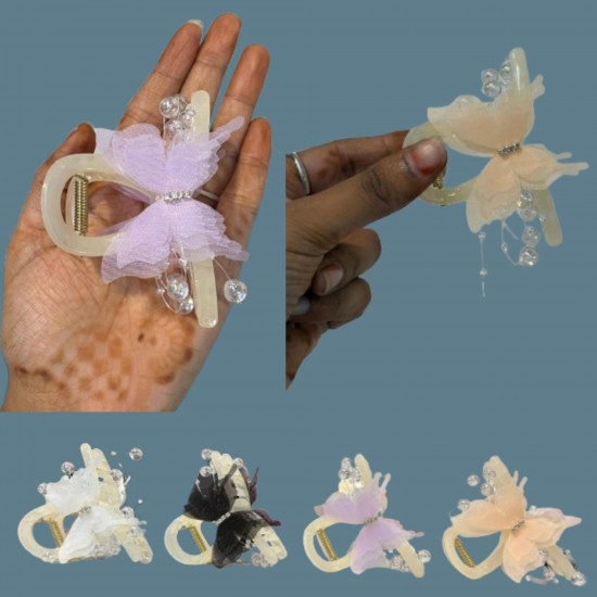 2-Pc RANDOM Colour Butterfly Cute Hair Clips with Pearl Rhinestone Design Sweet Claw Clip for Thick or Thin Hair Clips Hair Accessories for Women And Girls