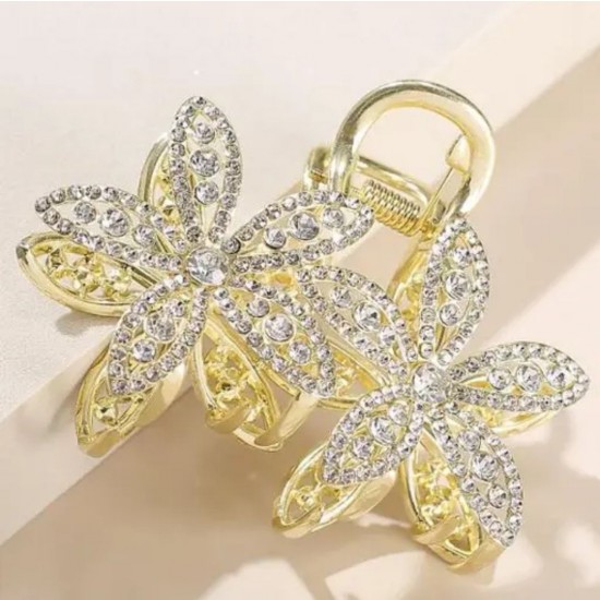 Double Flower Hair Clip AD Diamond Stone Metal Calture Silver Rhinestone Side Hair Clutcher Crystal Bridal Hair Pin Barrette Flower Decorative Hair Clip Hair Accessories for Women and Girls