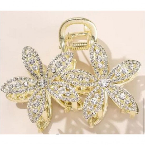 Double Flower Hair Clip AD Diamond Stone Metal Calture Silver Rhinestone Side Hair Clutcher Crystal Bridal Hair Pin Barrette Flower Decorative Hair Clip Hair Accessories for Women and Girls