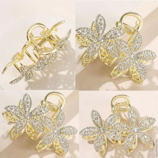 Double Flower Hair Clip AD Diamond Stone Metal Calture Silver Rhinestone Side Hair Clutcher Crystal Bridal Hair Pin Barrette Flower Decorative Hair Clip Hair Accessories for Women and Girls