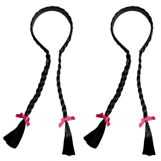 2-Pc Headband Synthetic Choti Hair Braided Hair Band Plastic Long Pigtail Plait Braid Headband Wig, Artificial Hair Choti Headband, Fancy Dress for Girls Kids Birthday Party