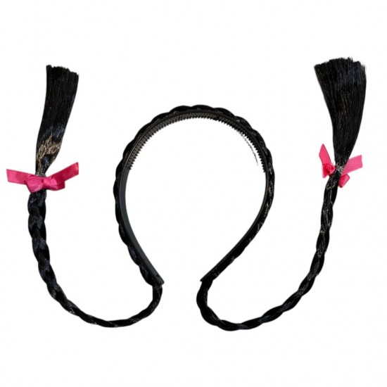 2-Pc Headband Synthetic Choti Hair Braided Hair Band Plastic Long Pigtail Plait Braid Headband Wig, Artificial Hair Choti Headband, Fancy Dress for Girls Kids Birthday Party
