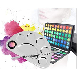 Stainless Steel 6 Holes Makeup Palette Nail Art Polish Mixing Plate Cosmetic Artist Mixing Palette with Spatula Tool for Mixing/Blending Foundation