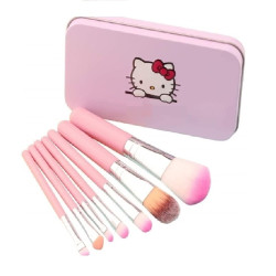 Soft Bristle Makeup Mini Brush Kit With Hello Kitty Print Storage Box | Makeup Blending Brushes Set of 7 + 6 Makeup Sponge Puff (MULTICOLOR) - COMBO OF 2