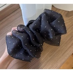 2-Pc WHITE & BLACK Elegant Ruffle Design Hair Clutcher – Durable and Comfortable Large Claw Clips For Thick Hair, Wide-open Nonslip Ponytail Holder Hair Accessories For Women Girls