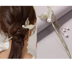 1-Pc Mermaid Tail Vintage Chinese Style Hairpins Hair Stick Women Metal Glaze Hair Fork Hair Chopsticks For Woman And Girls