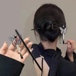 1-Pc Butterfly Tassel Hair Stick Retro Chinese Hair Chopsticks Chignon Hair Styling Making Accessories Black Colour | Bun | Juda Making | Daily Use for Women And Girls