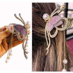 Rhinestone Butterfly Claw With Long Hair Tassel Korean Style Hair Claw Clip | Metal Clutcher | MAYIR CLIP/ JADAI CLIP/ JATTU CLIP/ HEIR CLAW/ GOTTAMU/ HEIR KLIP/ KLIP/ BAALA KLIP/ KLACHAR