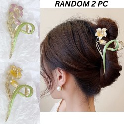 2-Pc RANDOM Colour Lily Flower Hair Claw Clips Large Metal Clutcher for Women Girls MAYIR CLIP/ JADAI CLIP/ JATTU CLIP/ HEIR CLAW/ GOTTAMU/ HEIR KLIP/ KLIP/ BAALA KLIP/ KLACHAR/ KES PAKAD/ KESANCHI CLIP/ CHUL
