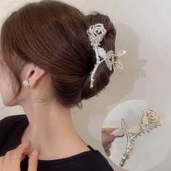Rhinestones Design Gold Rose Flower Metal Hair Jaw Clamps with Large Hair Clips Styling Nonslip Hair Accessories Strong Hold Catch Clips For Women And Girl
