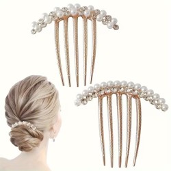 Rhinestone Pearl Hair Comb Teeth Hair Accessories Insert Comb Hair Arrangement Hair Side Combs French Pearl Wedding Bun Pin | Bun For Women Girls