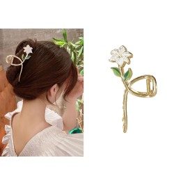Flower Metal Hair Claw | Clutcher | Clips Large Lily Gold Hair Claw Hair Barrettes Strong Hold Hair Clamps Fashion Hair Accessories with Long Thick Thin Curly Hair For Women And Girls