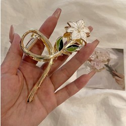 Flower Metal Hair Claw | Clutcher | Clips Large Lily Gold Hair Claw Hair Barrettes Strong Hold Hair Clamps Fashion Hair Accessories with Long Thick Thin Curly Hair For Women And Girls
