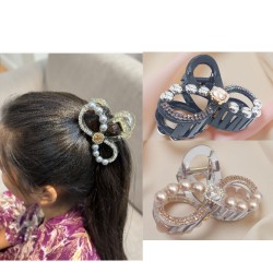 2-Pc RANDOM Colour Elegant Pearl & Crystal Hair Claw clip adorned with shimmering crystals and lustrous pearls perfect for touch glamour hairstyles or special occasions For Girls And Women