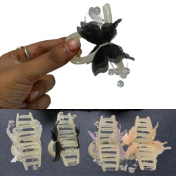 2-Pc RANDOM Colour Butterfly Cute Hair Clips with Pearl Rhinestone Design Sweet Claw Clip for Thick or Thin Hair Clips Hair Accessories for Women And Girls